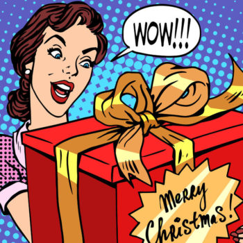 Pop Art Woman with Christmas Gift e1510632339324