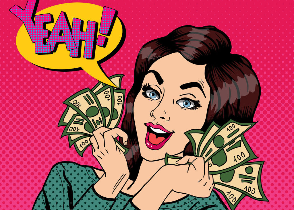 Pop Art Businesswoman Holding Cash e1517480944956