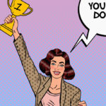 Pop Art Woman Winner with Golden Cup e1518679250856