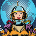 Pop Art Astronaut woman earth world e1547185610594
