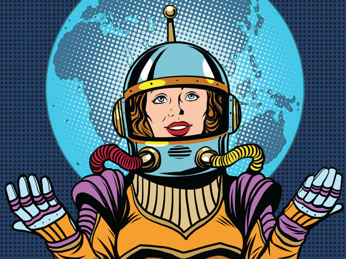 Pop Art Astronaut woman earth world e1547185610594