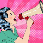 Pop Art Woman Announcement Megaphone