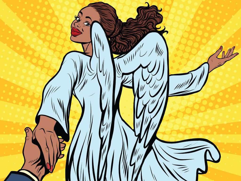 pop art beautiful black woman angel leading forwards 123rf e1555139979913