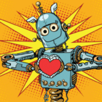 Pop Art Robot Red Heart