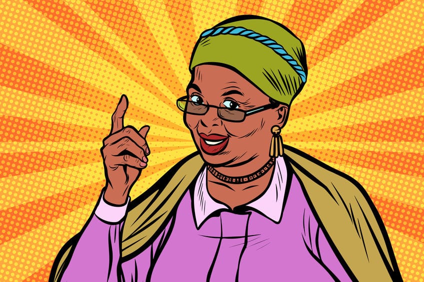 Pop Art African elderly woman pointing finger