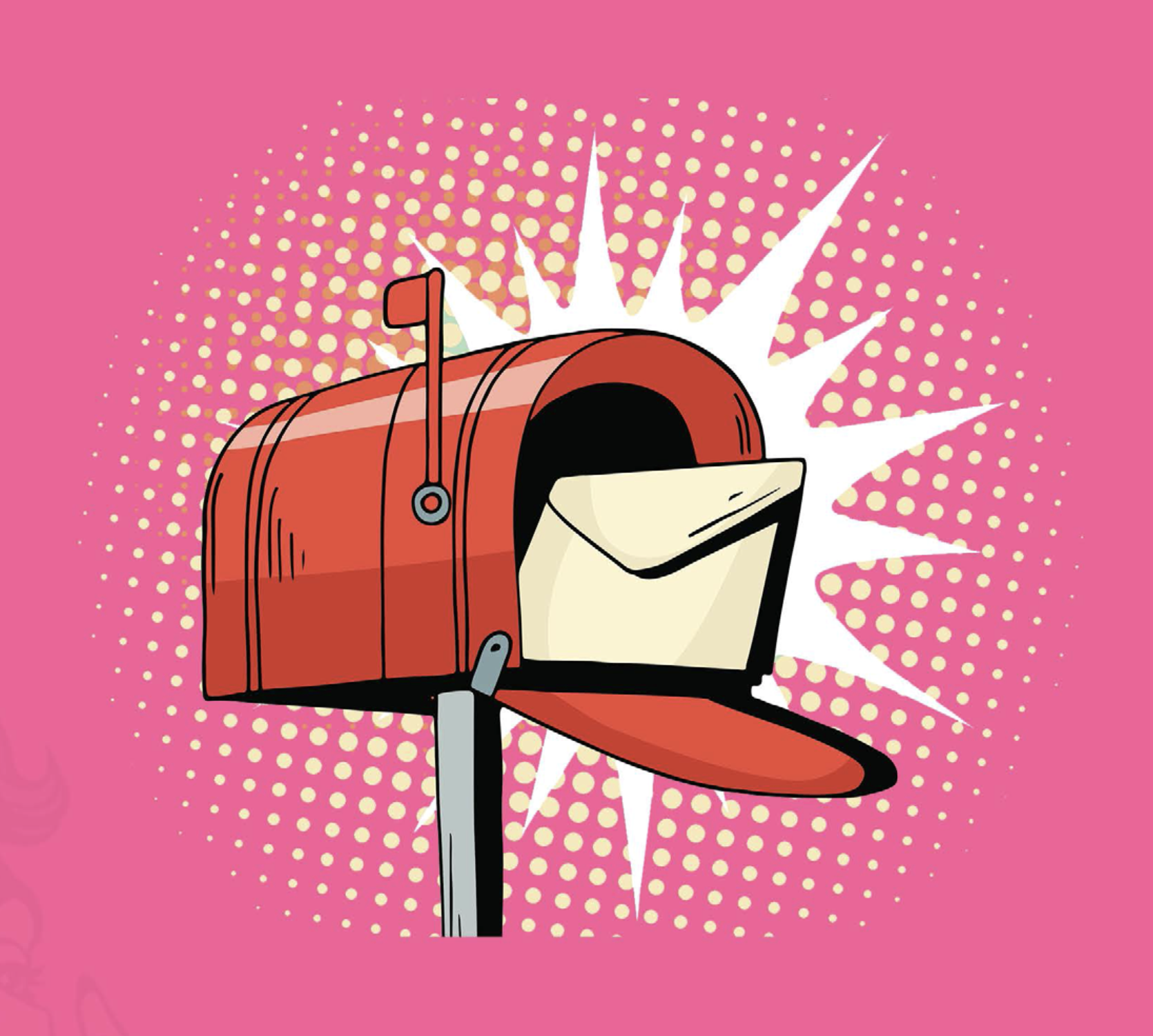 Illustration of a postbox opening with an envelope inside